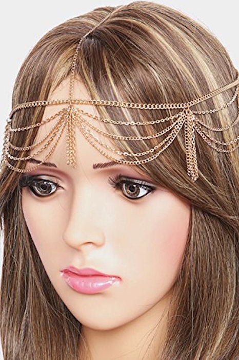 GlitZ Finery Simple Centered Tassel Chain Layered Fringe Head Chain Accessory